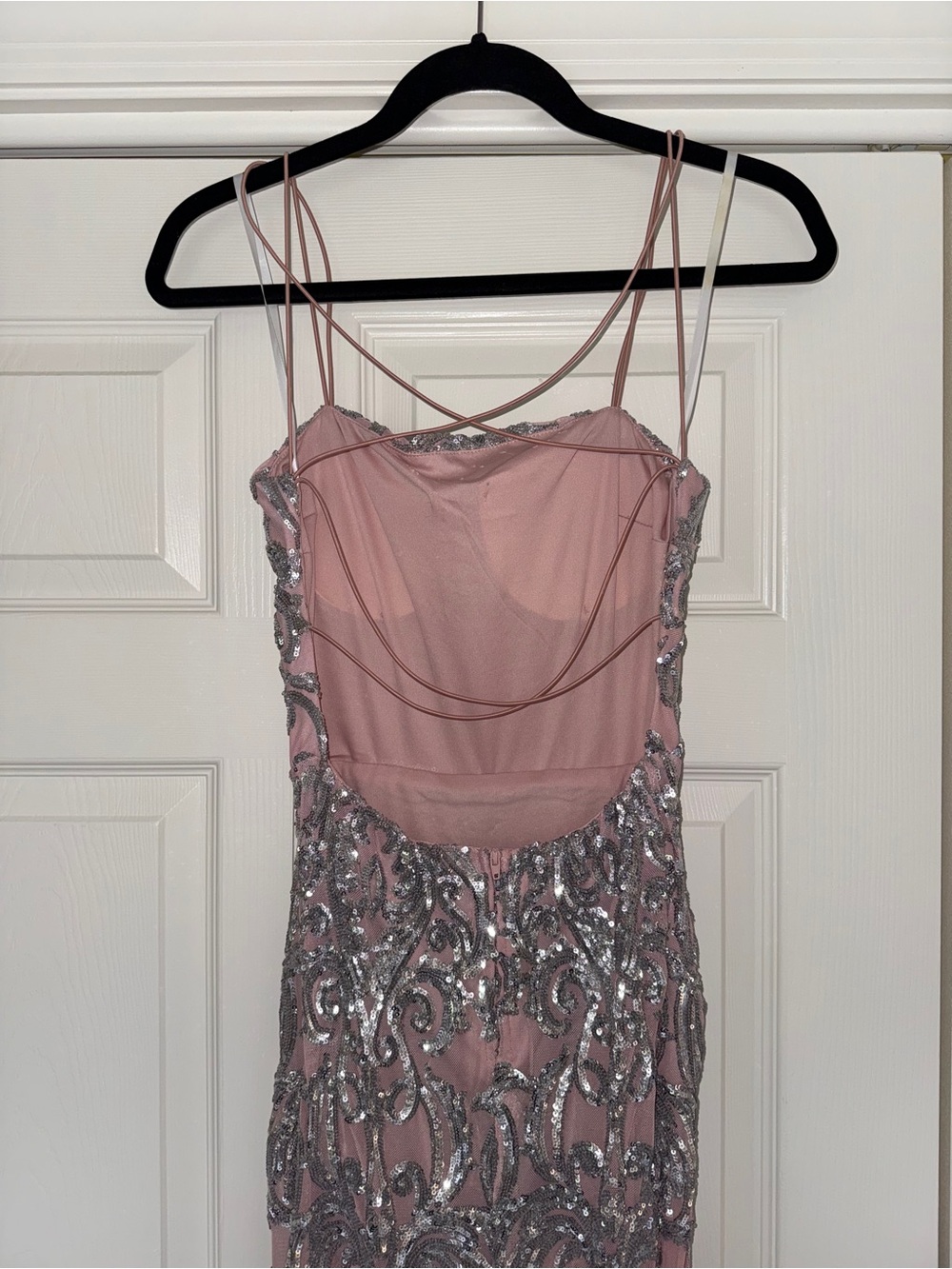 Silver Sequin Embellished Pink Evening Gown - Picture 6 of 6